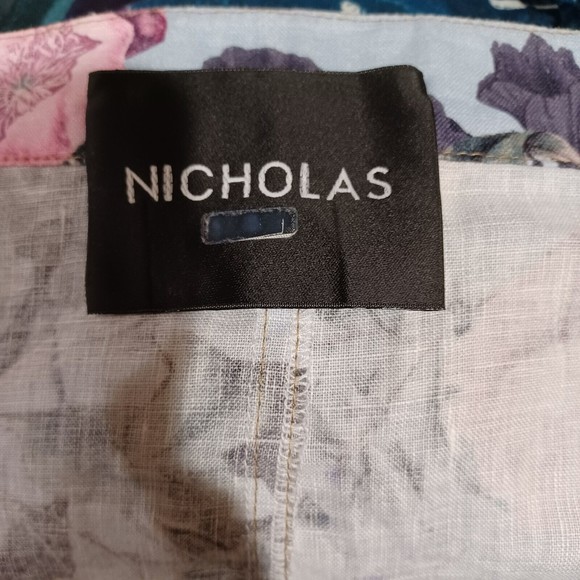 Nicholas Blue Garden Floral Button Front Linen Midi Skirt Size 14 - Picture 5 of 11